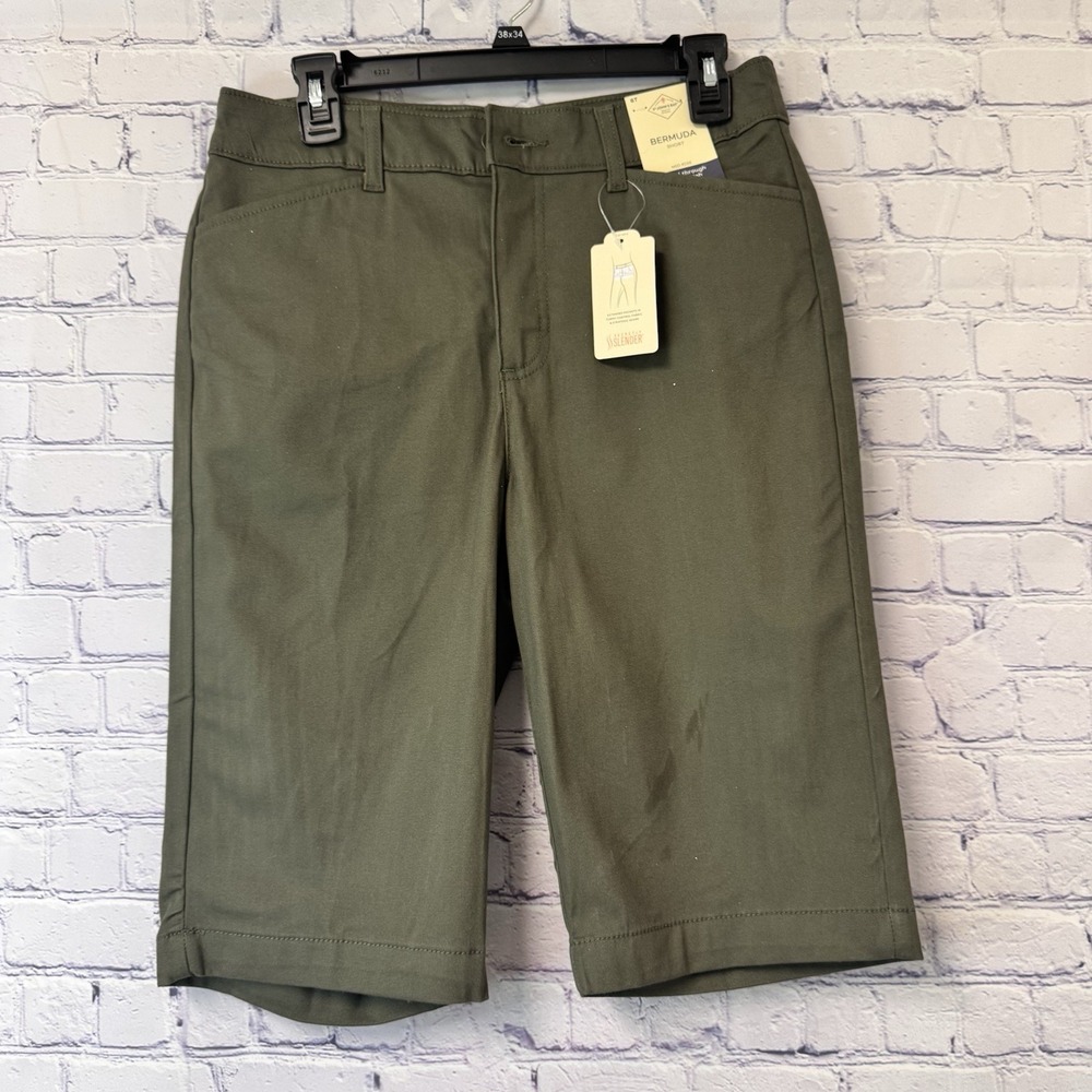New St John's Bay Bermuda Shorts Olive Green Mid Rise Size 6  Tall‎ 30"x 13" NEW